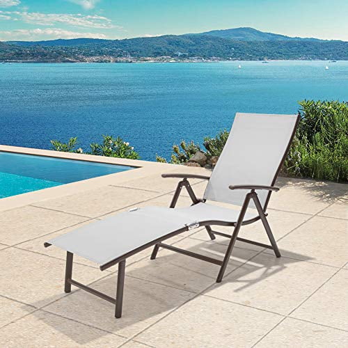 Crestlive Products Aluminum Beach Yard Pool Folding Recliner Adjustable Chaise Lounge Chair All Weather For Outdoor Indoor Brown Frame 1 Pc Light Gray Walmart Com Walmart Com