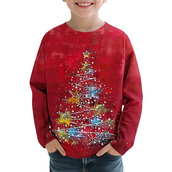 Colorful Boy Girl Children Boy Girl Graphic T Shirts Crew Neck Tops Tee for Kid Long Sleeve Elegant Happy Holiday Christmas Casual Kawaii Shirt Thermal Winter Fall Shirts 2025 3 Years