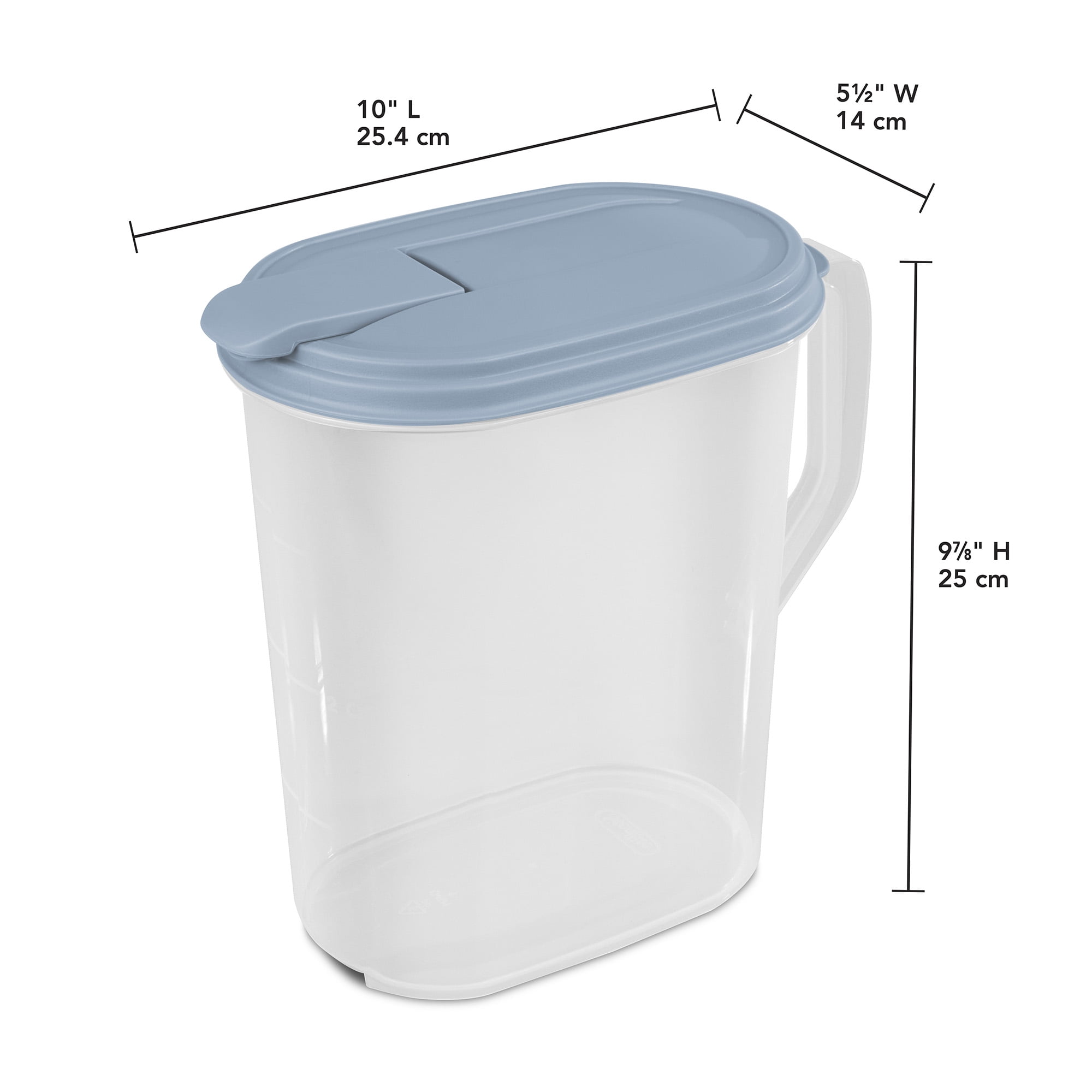 Sterilite 1 Gallon Plastic Hinged Pitcher with Comfort Grip Handle, Blue, 12 Pack