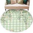 thumbnail image 2 of Round Area Rug 8 Ft, Watercolor Floral Washable Non-Slip Circle Carpet for Living Room/Bedroom, Spring Flowers Leaves Botanical Green Plaid Collection Low-Profile Large Area Rugs for Indoor, 2 of 7
