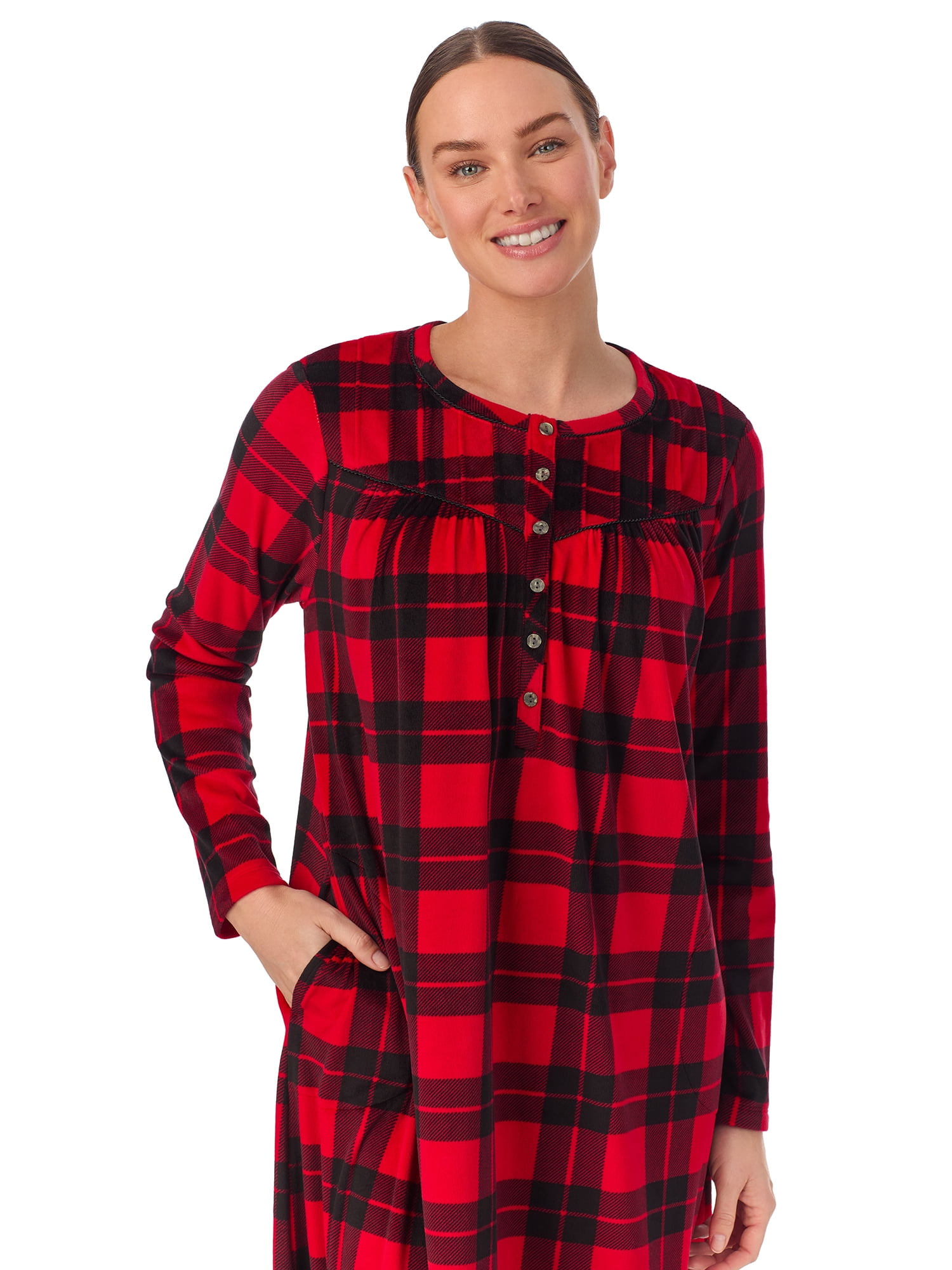 Aria Women’s Long Sleeve Strech Velour 44" Sleepwear Gown, Sizes S-4X