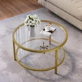 thumbnail image 2 of Mesa de centro redonda de vidrio de 2 niveles con estante de almacenamiento, mesa central moderna simple con marco dorado para sala de estar, oficina en casa, 2 of 4