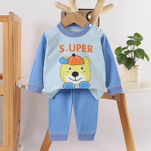 Cethrio Kids Boys Pajama Sets 2 Piece, Cotton Graphic Soft Long Sleeve Boys' Sleepwear Dark Blue Size 0-8 T