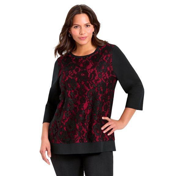 Avenue Women's Plus Size Lace Crewneck Tee