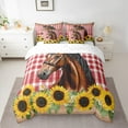thumbnail image 2 of Manfei Farm Animal Horse 7-Piece Bedding Comforter Set,Rustic Flower Sunflower King Bedding Sets,Red Grid Bed Sheets For Teens,Microfiber Bedroom Decor Reversible, 2 of 8