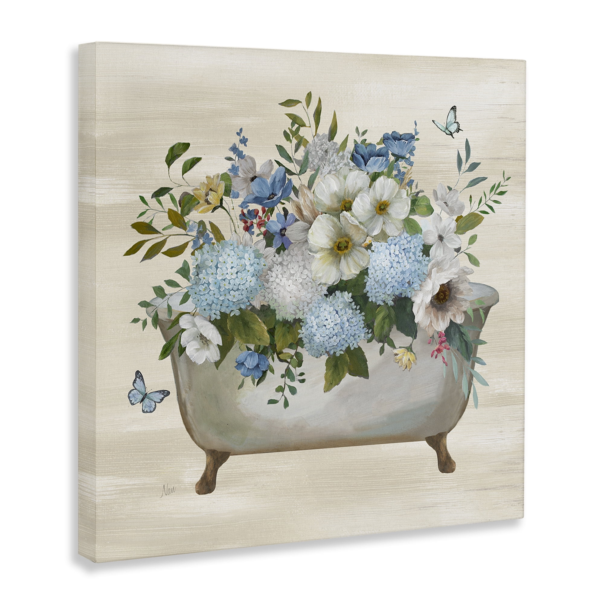 Stupell Industries Full Hydrangea Bathtub Typography Painting Gallery Wrapped Canvas Art Print Wall Art, 36 x 36