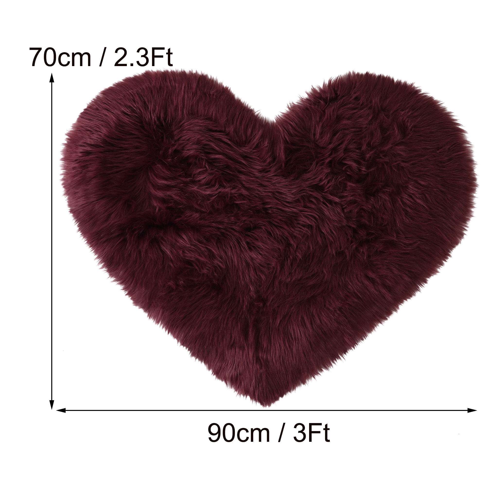Unique Bargains Heart Shaped Faux Fur Shag Area Rug 2.3Ft x 3Ft Burgundy