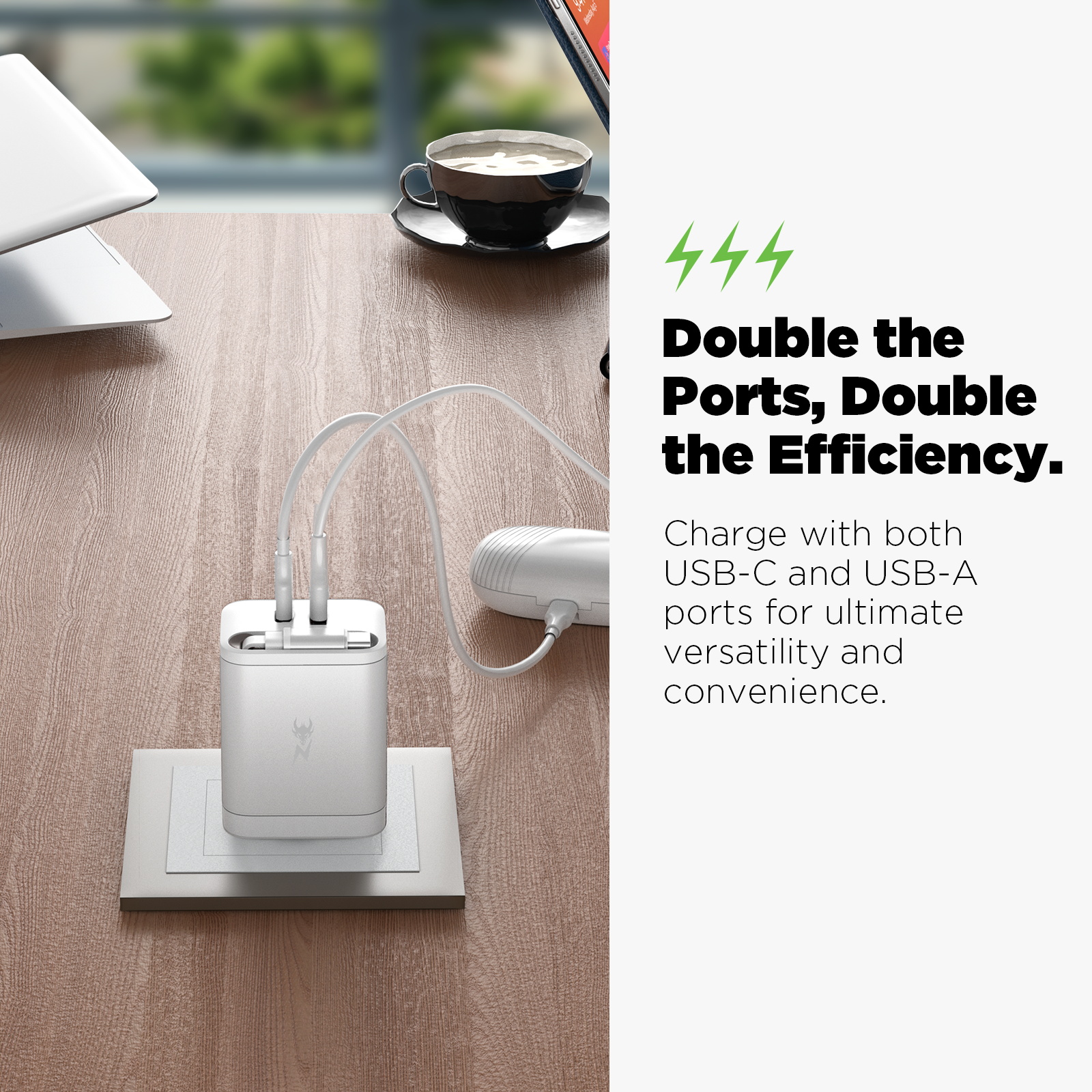 MyBat Pro  PowerSurge 40W+ Dual-Port GaN Charger with Retractable USB-C Cable - White