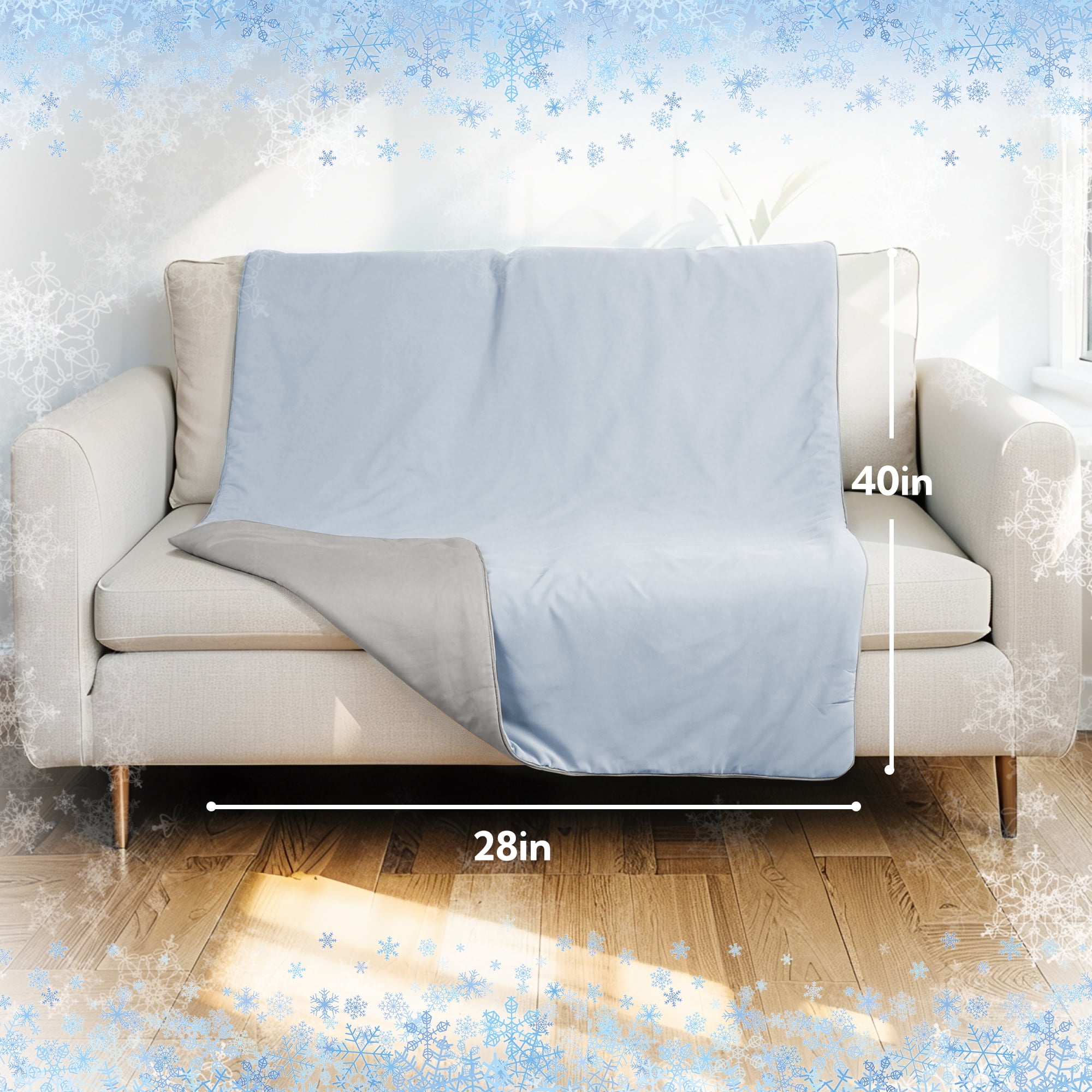 SUNNY HEAT Cooling Summer Comforter 28"x40", Cooling Blanket for Hot Sleepers, Lightweight Breathable Double-Sided Quilt, Mint Blue & Gray