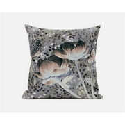 16 x 16 in. Three Roses with Butterfly Broadcloth Indoor & Outdoor Blown & Closed Pillow - Pink, Dark Green & Grey
