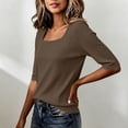 thumbnail image 5 of Qwertyu Short Sleeve Sweater for Women Summer Square Neck Pullover Tops Business Casual Lightweight Sweaters Spring Fall Clothes 2026 Coffee M, 5 of 5