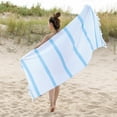 thumbnail image 2 of 100% Cotton Lila Fouta Beach Towel, Lightweight, Soft and Absorbent Terry Cloth Backing, Nautical Cabana Stripes Pattern Travel Bath Towel , 35" x 68", Cyan by Blue Nile Mills, 2 of 4