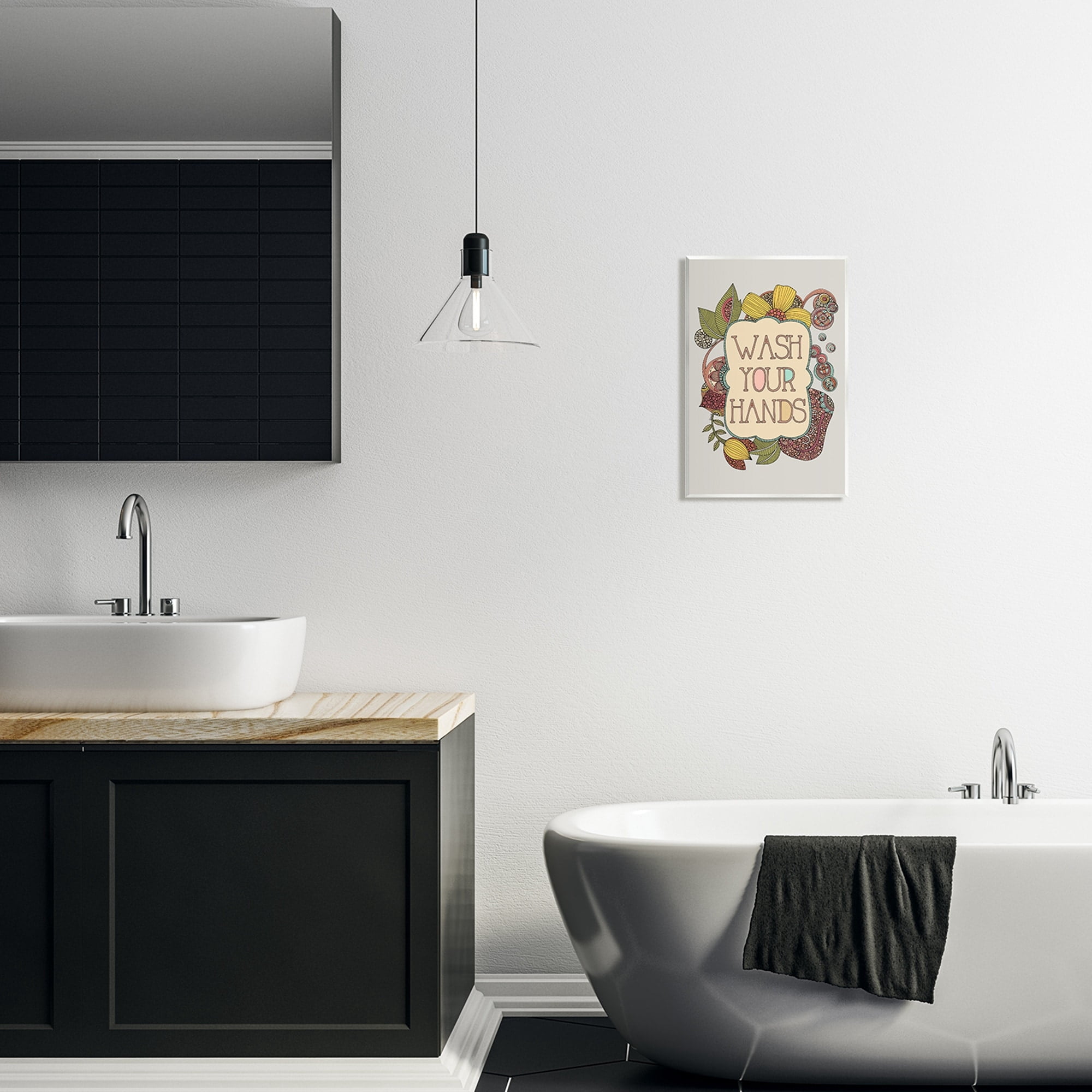 Stupell Industries Wash Your Hands Bathroom Sign Intricate Floral Details Graphic Art Unframed Art Print Wall Art, Design by Valentina Harper