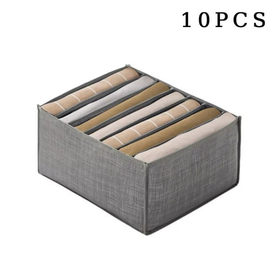 10Pcs Closet Organizers Jeans Tshirt Storage Box Bins Drawer Organizers for Clothings Wardrobe Clothes Dividers Organizer, Gray, 7 Large Grids,