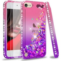 LeYi Ipod Touch 6th Generation, iPod Touch 7 Case, iPod Touch 5 Case with Tempered Glass Screen Protector [2 Pack] for Girls, LeYi Glitter Liquid Clear Case, Cute