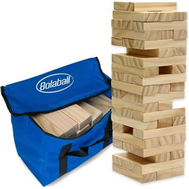 Bolaball Outdoor Game Set Including 45 Giant Tumbling Blocks, 28 Giant Dominoes, and 6 Giant Dice, Giant Outdoor Games for Family Fun (Timber Tower)
