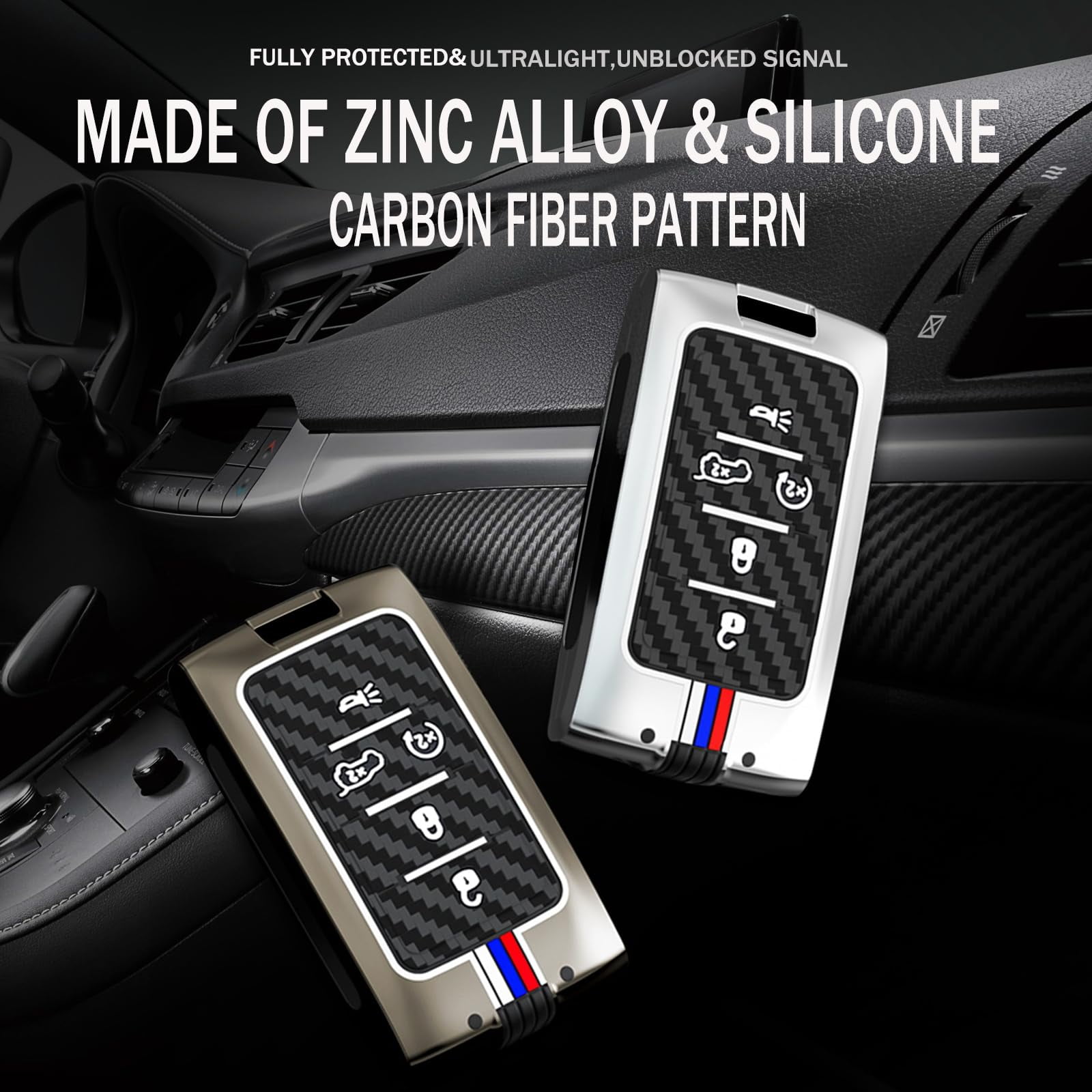 5-Button Key Fob Holder Fit for Jeep Grand Cherokee L 2021-up Metal Key Housing Silicone Car Key Cover for Grand Cherokee Grand Wagoneer 2022-up,Full Protection Key Bag