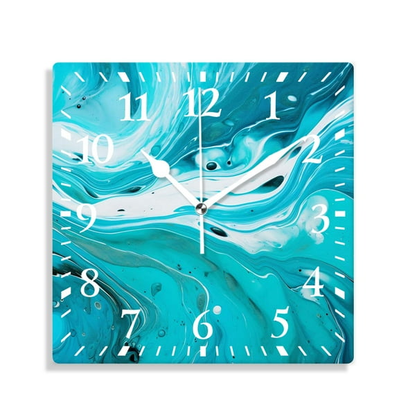 10 Inch Wall Clock Battery Operated Silent Clock Decorative for Office, Kitchen, Outdoor, Living RoomMarble Turquoise Ocean Teal Style