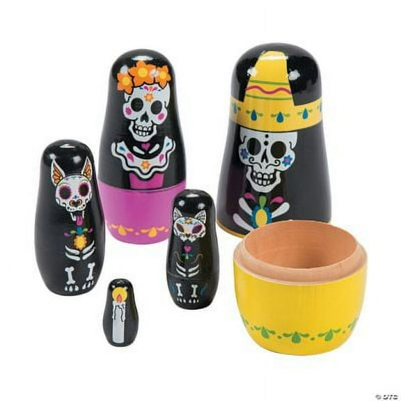 Fun Express Day Of The Dead Nesting Multi-color Halloween Party Favors, 5 Count