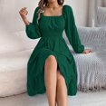 thumbnail image 6 of Ailaofu Women's Solid Color Square Neck Long Sleeve Tie Waist Ruffle Hem A-Line Casual Midi Dress, 6 of 7