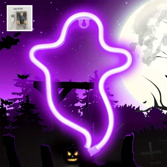 Clearance Under $5 Halloween Ghost LED Neon Sign, Battery or USB Powered Wall Light - Style D