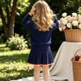 thumbnail image 5 of Toddler Girls Outfit 1-8 Years, Preppy Style Knit Cardigan Sweater and Pleated Skirt 2 Piece Set Collared Button Down School Uniform Outfit for Kids Blue, 5 of 5