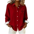 thumbnail image 2 of purcolt Women's Valentine's Day Button Up Shirts Long Sleeve V Neck Collared Shirts Dressy Casual Business Work Tops Blouse, 2 of 6