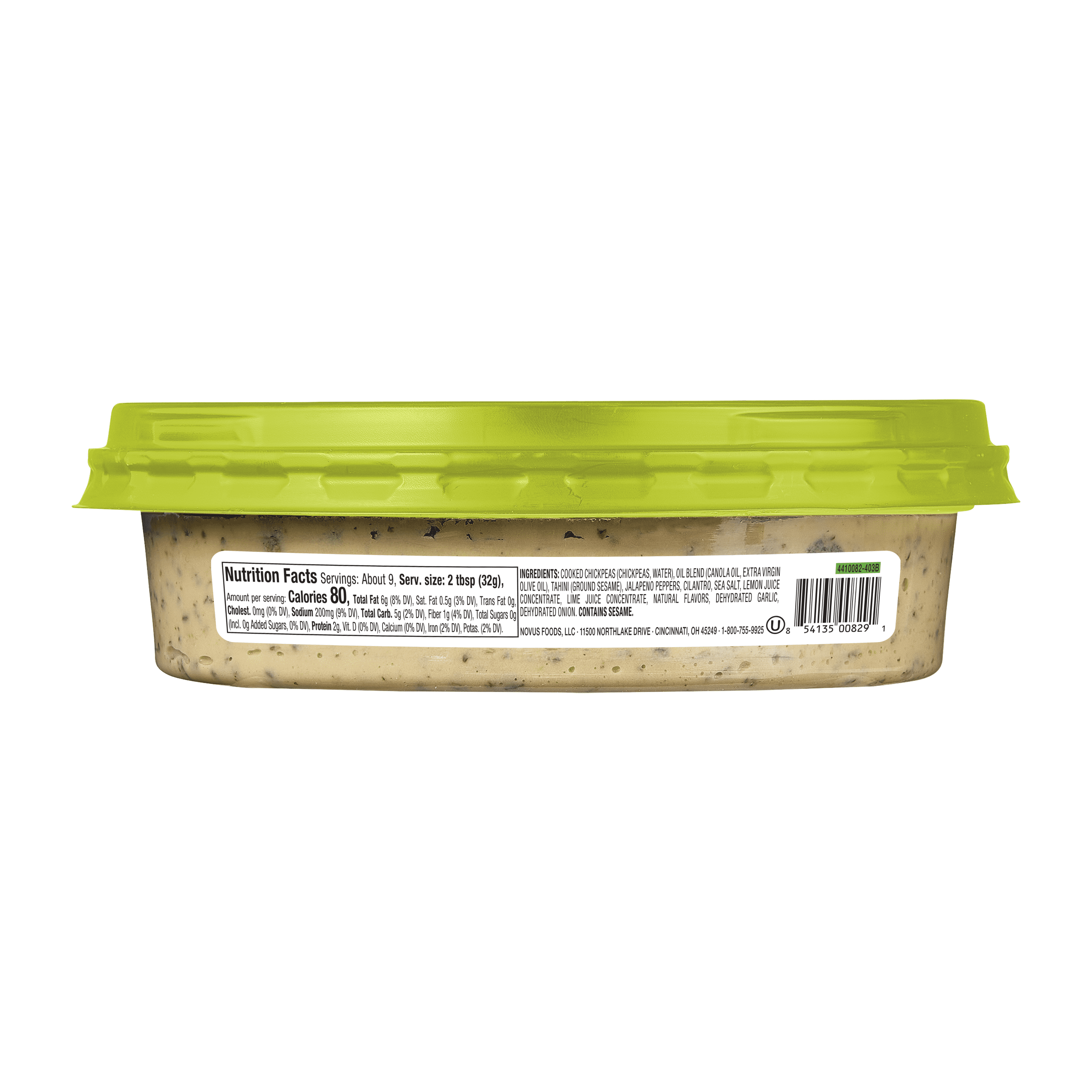 Fresh Cravings Jalapeno Cilantro Hummus,10oz. Plastic Tub, Gluten