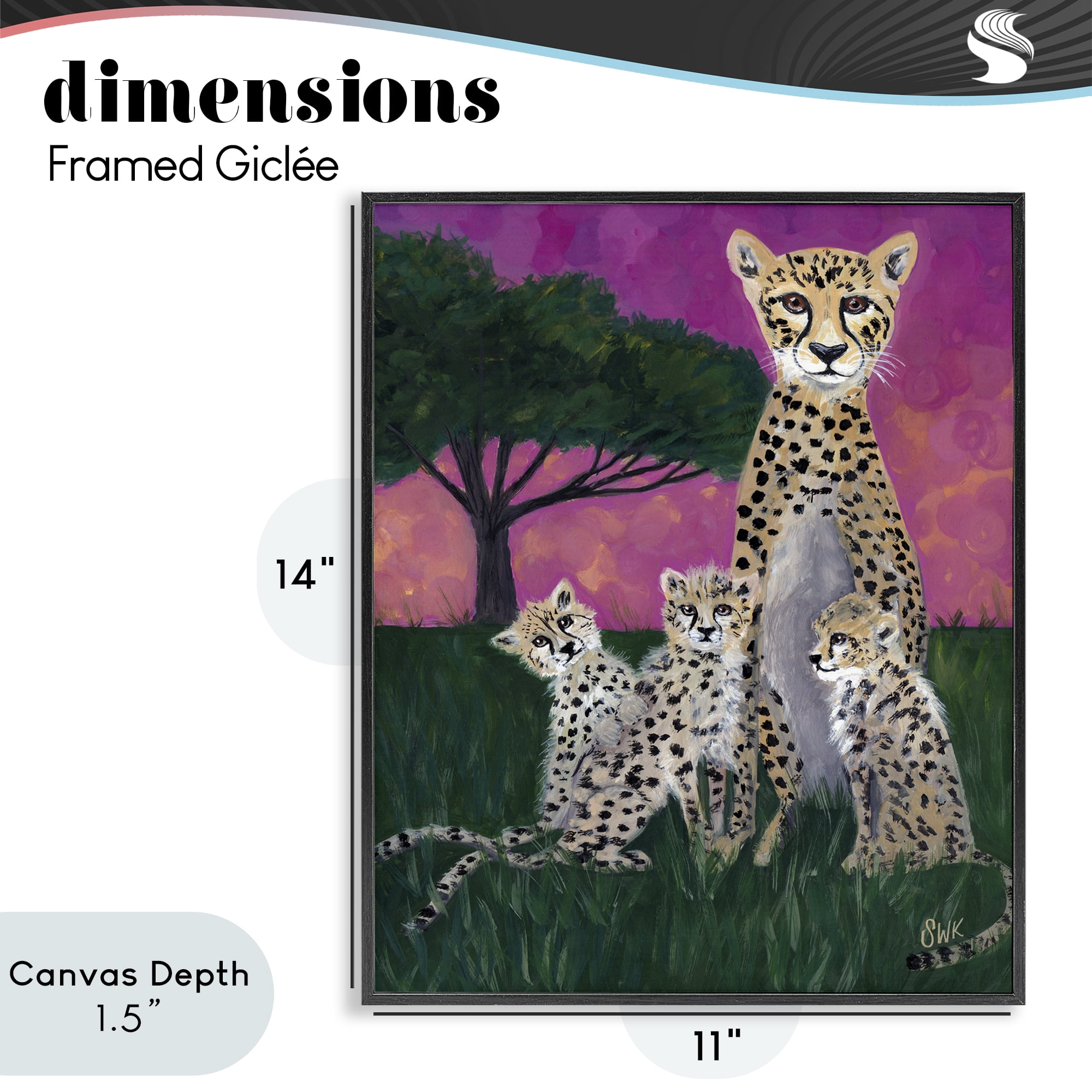 Stupell Industries Mama Cheetah & Her Cubs Black Framed Giclee Art, design by Sarah Waldron Kimball