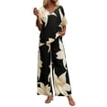 thumbnail image 2 of Snorda Pants Set for Women Floral Printed V-Neck Short Sleeve Top and Elastic Drawstring Waist Wide Leg Pants Summer Ladies 2 Piece Casual Loose Outfits for Daily Wear, 2 of 7