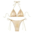 thumbnail image 2 of Two Piece Swimsuits Shiny Bandeau Tie Side Bikini Gold S, 2 of 4