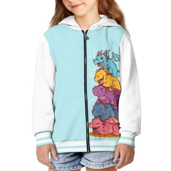 Psesaysky Girls Cartoon Dragon Blue Hoodie Boy Girls Zip Up Hoodies with Pocket Toddler Boy Kids Cute Sweatshirt Winter Outerwear Jackets 6-7 Years