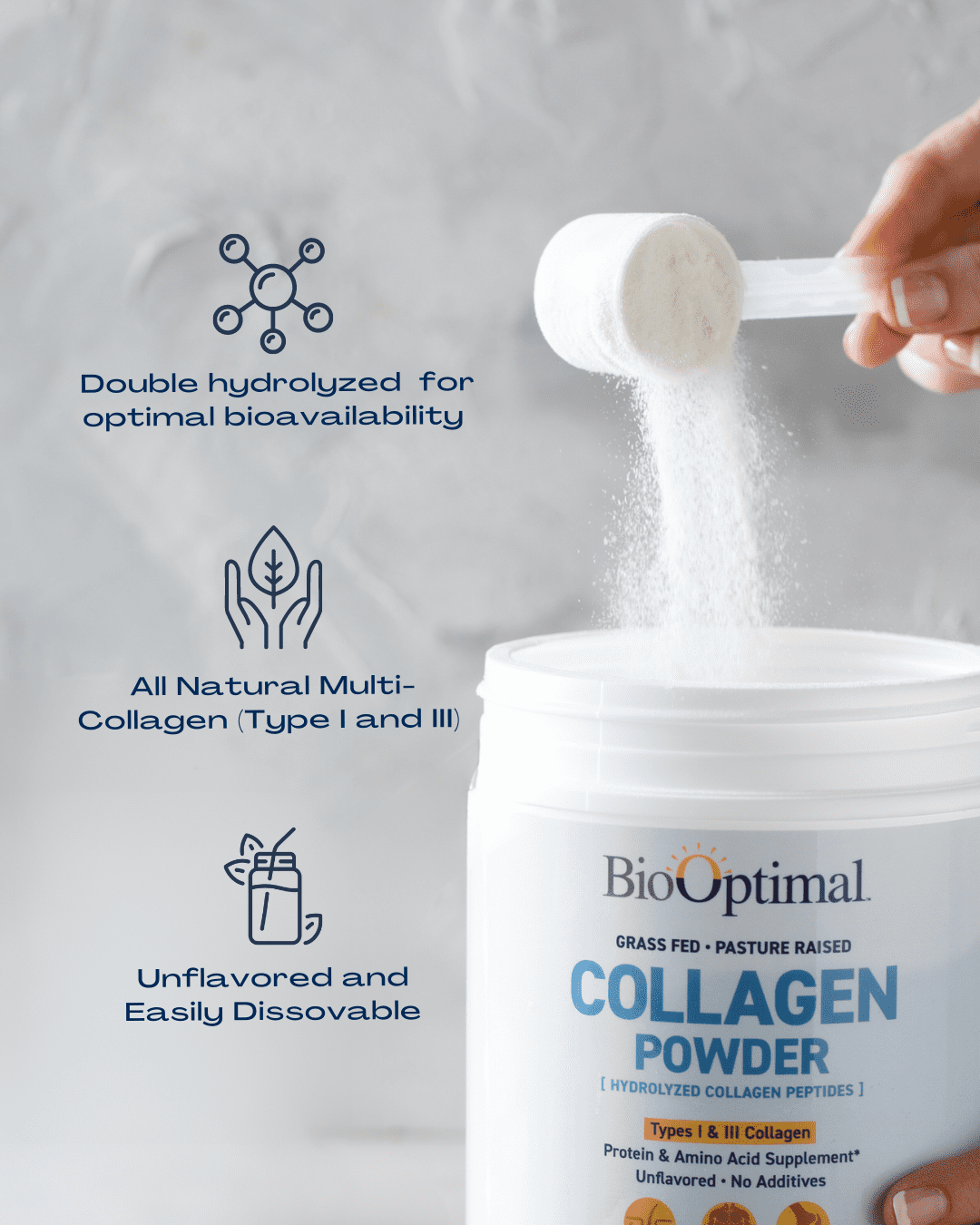BioOptimal Collagen Powder - Collagen Peptides Powder for Skin, Hair, Muscles & Joints, 450g