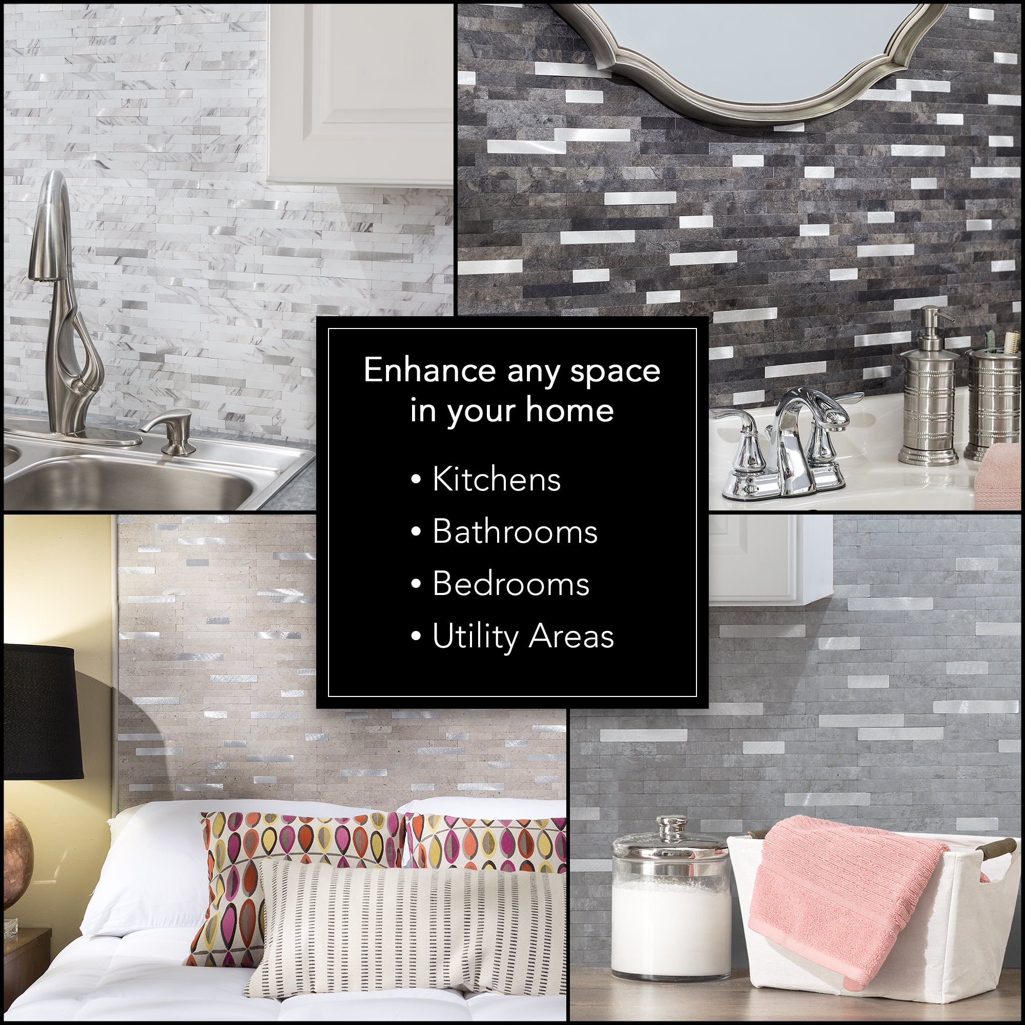 Aspect Collage 12in x 5.8in Peel and Stick Backsplash in Oyster (2pc per pack/5-Pack)