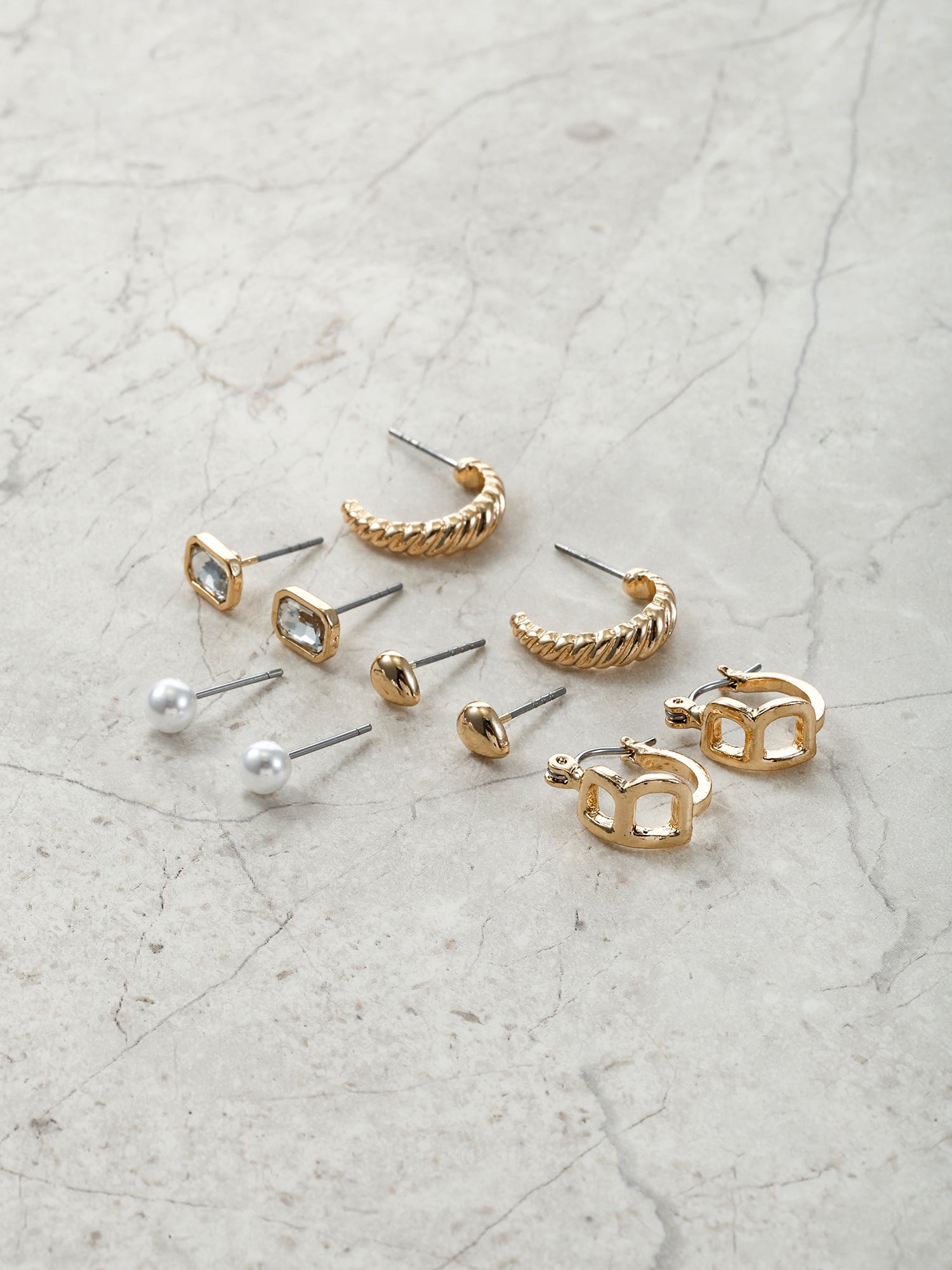 Time and Tru Goldtone Multi Earring Set, 5 Pairs, Initial B
