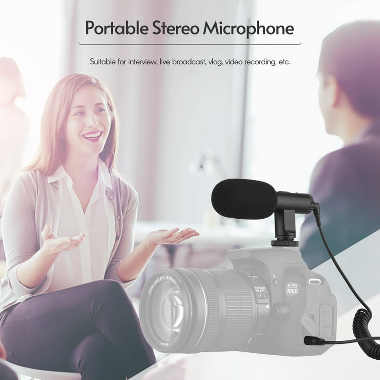 Andoer Portable Stereo Microphone Video Recording Mic 3.5mm TRS Plug Built in Rechargeable Battery for DSLR Cameras Camcorder