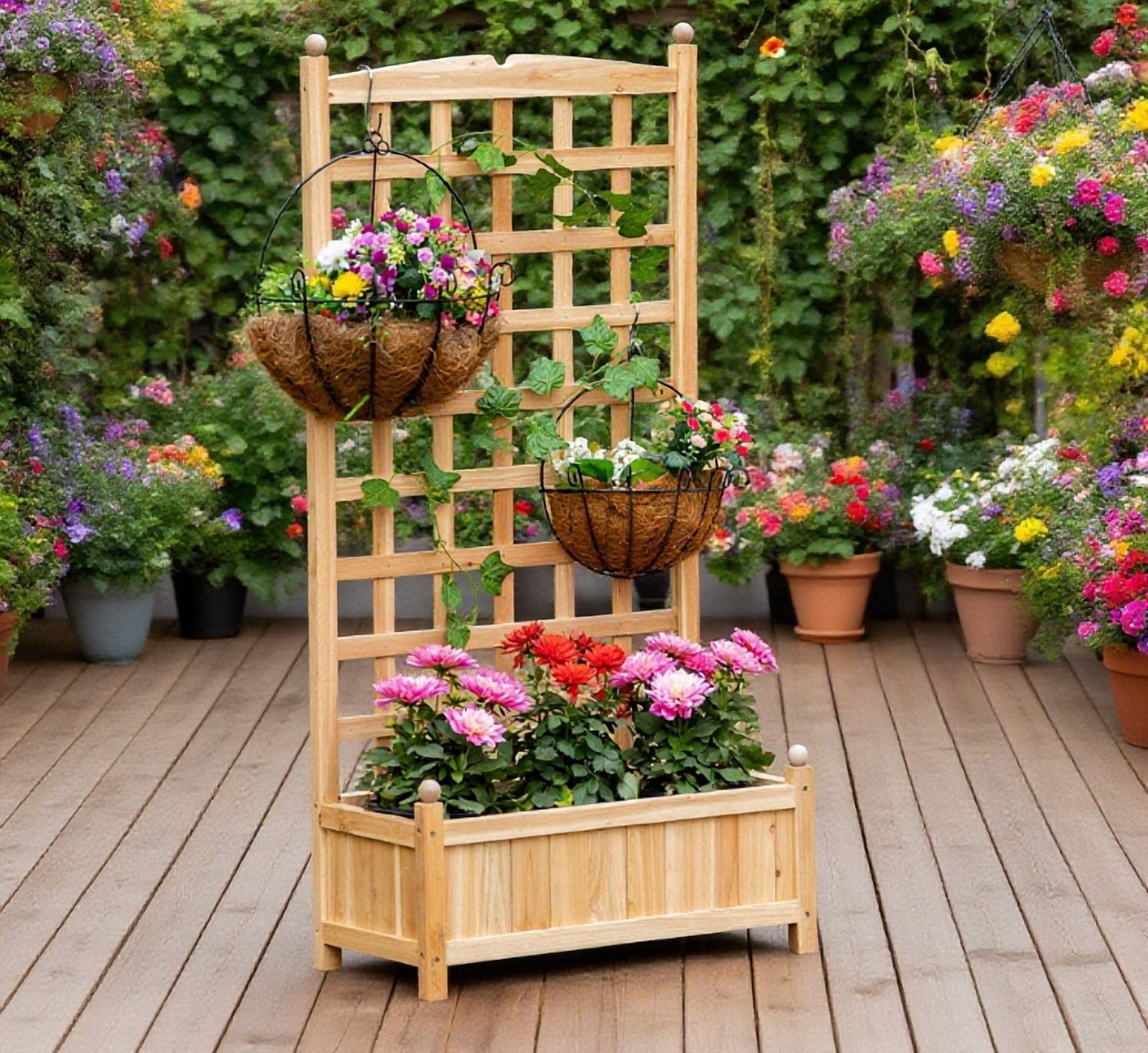 Flower Shelf Wooden Raised Garden Bed, Outdoor Planter Box