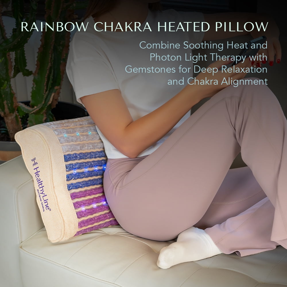 HealthyLine Rainbow Chakra Heated Pillow – 20” x 12” Far Infrared Neck Heating Pad with PEMF Therapy