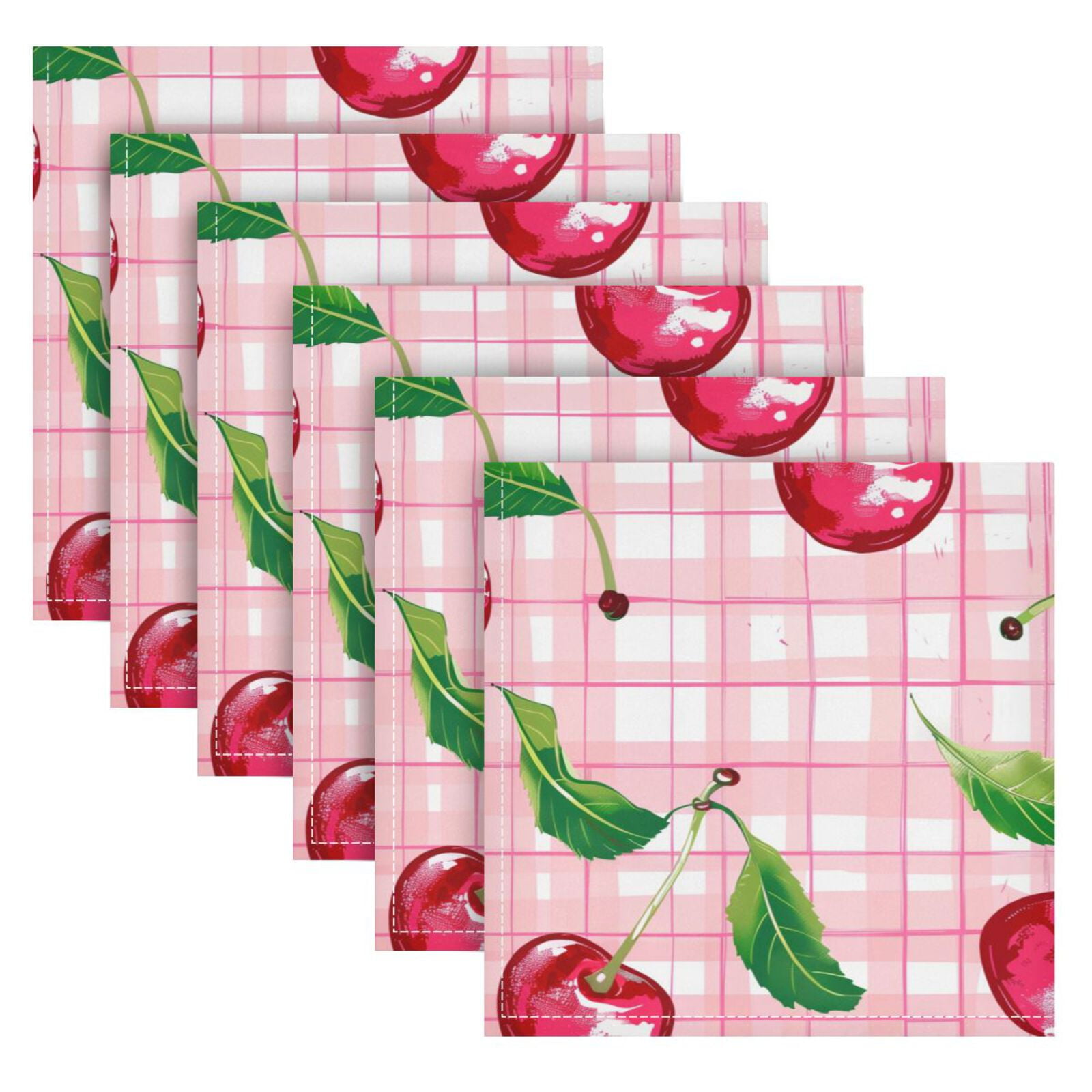 JSTEL Cherry Grid Buffalo Cloth Napkins Set of 6, 20x20 Inch Washable and Reusable Napkin for Decoupage Dinner Party Everyday Use
