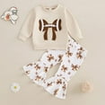 thumbnail image 2 of fatyb Football Toddler Outfits Baby Girl Bow Long Sleeve Tops 2Pcs Print Bell Bottom Pants Clothes Set, 2 of 7