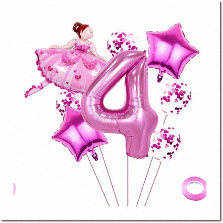 Ballet Bliss 4th Birthday Balloons - Enchanting Giant Ballerina Dancer Aluminum F Balloon, Number 4 Mylar Balloon for Ballet Theme Party, Baby Shower & Girls Birthday Decor.