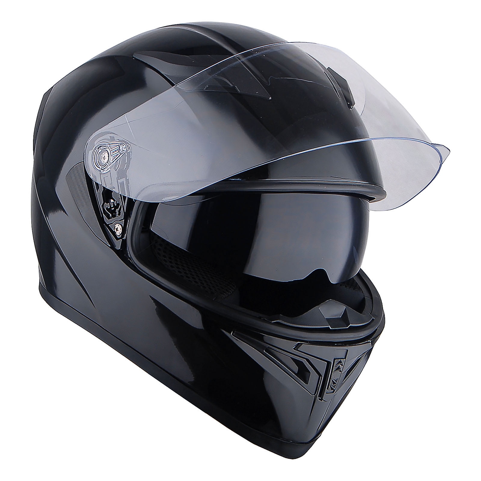 1Storm Motorcycle Street Bike Dual Visor/Sun Visor Full Face Helmet Mechanic with LED Tail Light: LED_HJK316 Glossy Black