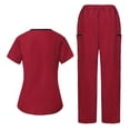 thumbnail image 4 of Hfnxid Scrubs Set for Women Natural Stretch Contrasting Top and Pants Sets With Pockets Breathable Easy Care Uniforms Wine XL, 4 of 8