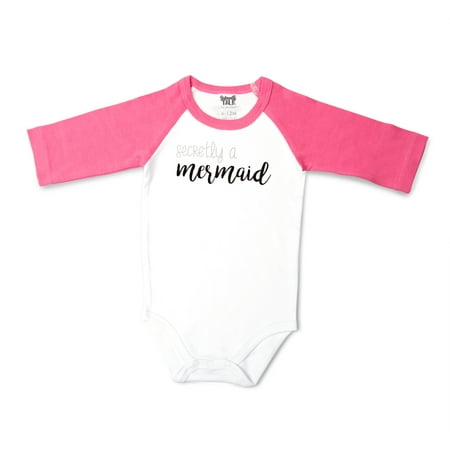 UPC: 0664843690394 | Pavilion – Secretly a Mermaid 3/4 Sleeve Pink Baby Bodysuit 6-12 Months