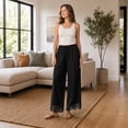 thumbnail image 2 of Wrongduck Women's Lace Trim Wide Leg Pants, Cropped Palazzo Trousers with Drawstring Elastic Waist and Pockets, Lightweight Summer Casual Lounge Pants, 2 of 7