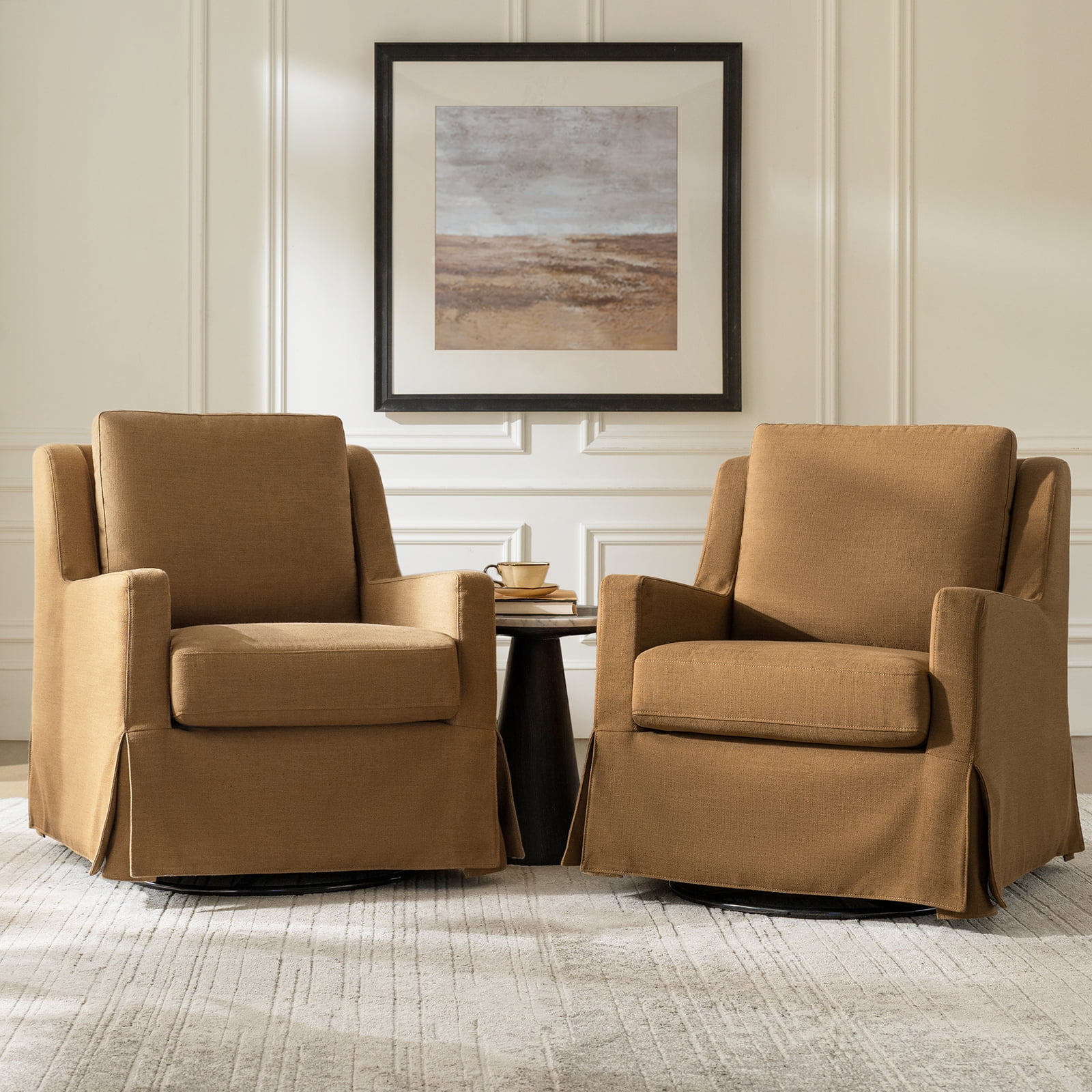 Farmhouse Swivel Rocking Chairs Set of 2 Upholstered Glider Rocker with Removable Washable Slipcover, Nursery Accent Chair Gold