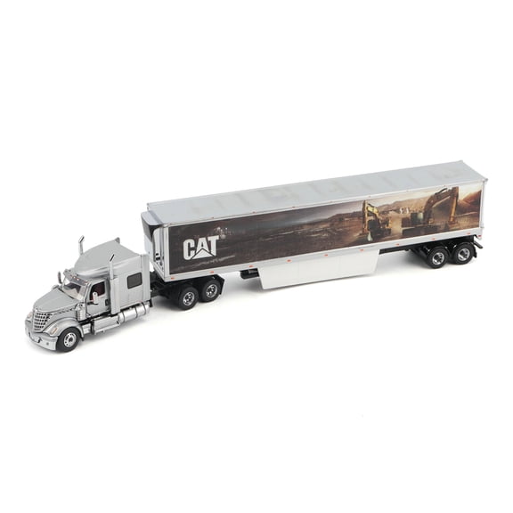 Diecast Masters 1/50 International Lonestar Sleeper Semi Truck with CAT Mural Box Trailer 85769