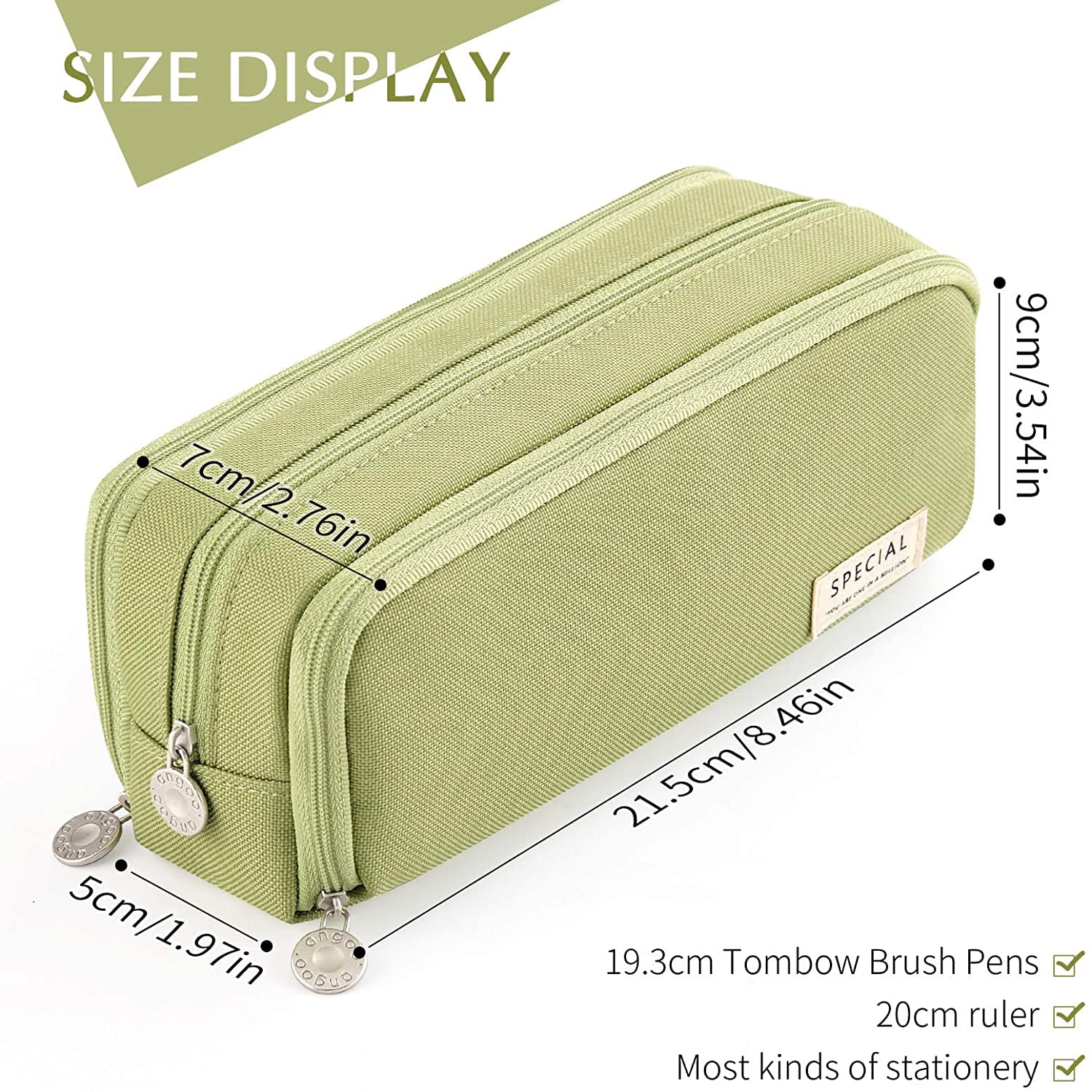 CICIMELON 2PC Pencil Case Big Capacity Pen Bag Pouch Stationery Organizer  with Zipper for School Students Office Women Green