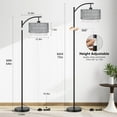 thumbnail image 3 of Rattan Floor Lamps for Living Room, Boho Standing Lamps with Grey Rattan& Linen Double Shades, Arc Lamps Floor Standing with 9W Bulb, Foot Switch, Black Bohemian Floor Lamps for Bedroom, Office-Drum, 3 of 16