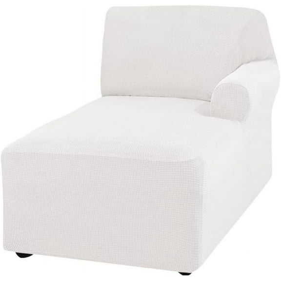 L Shape Sofa Chaise Lounge Cover, Thick Stretch Protector for Living Room Couch Cover Machine Washable (White, Right)